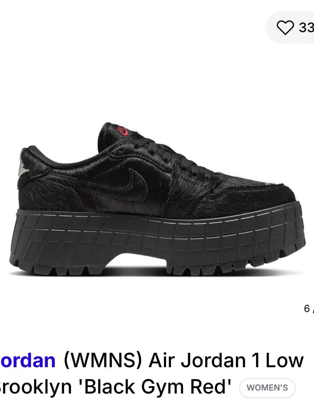 Jordan WMNS Platform Air Jordan 1 Low in Black with Red Logo
